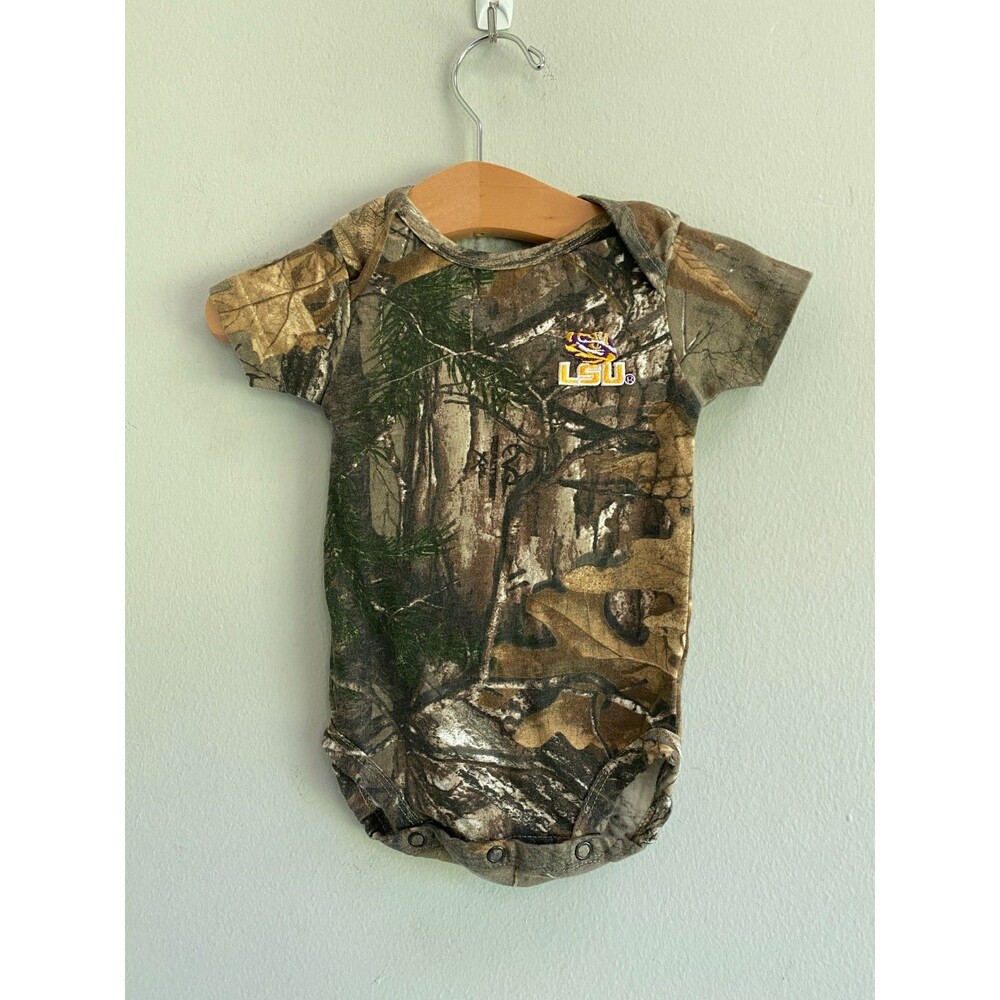 LSU RealTree Toddler Size 0-3M Camo Short Sleeve One Piece Cotton Bodysuit Baby